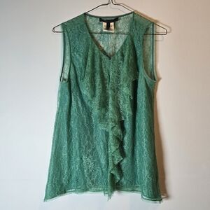 BCBGMAXAZRIA lace ruffle sleeveless blouse color green size small